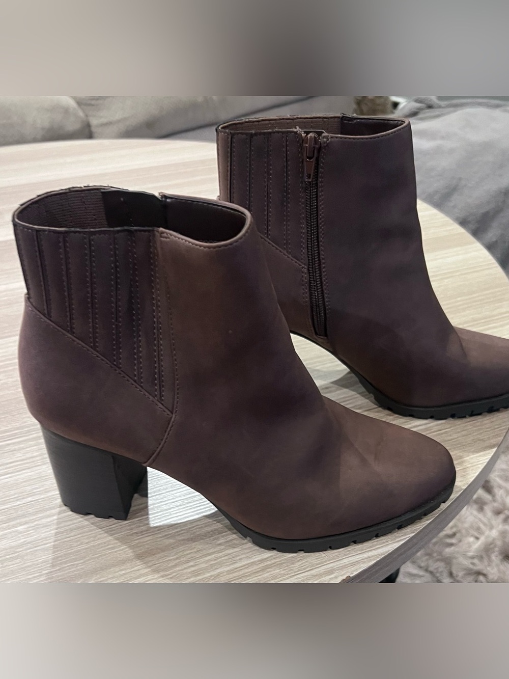 Kelly & Katie Dark Brown Ankle Booties with Block Heel